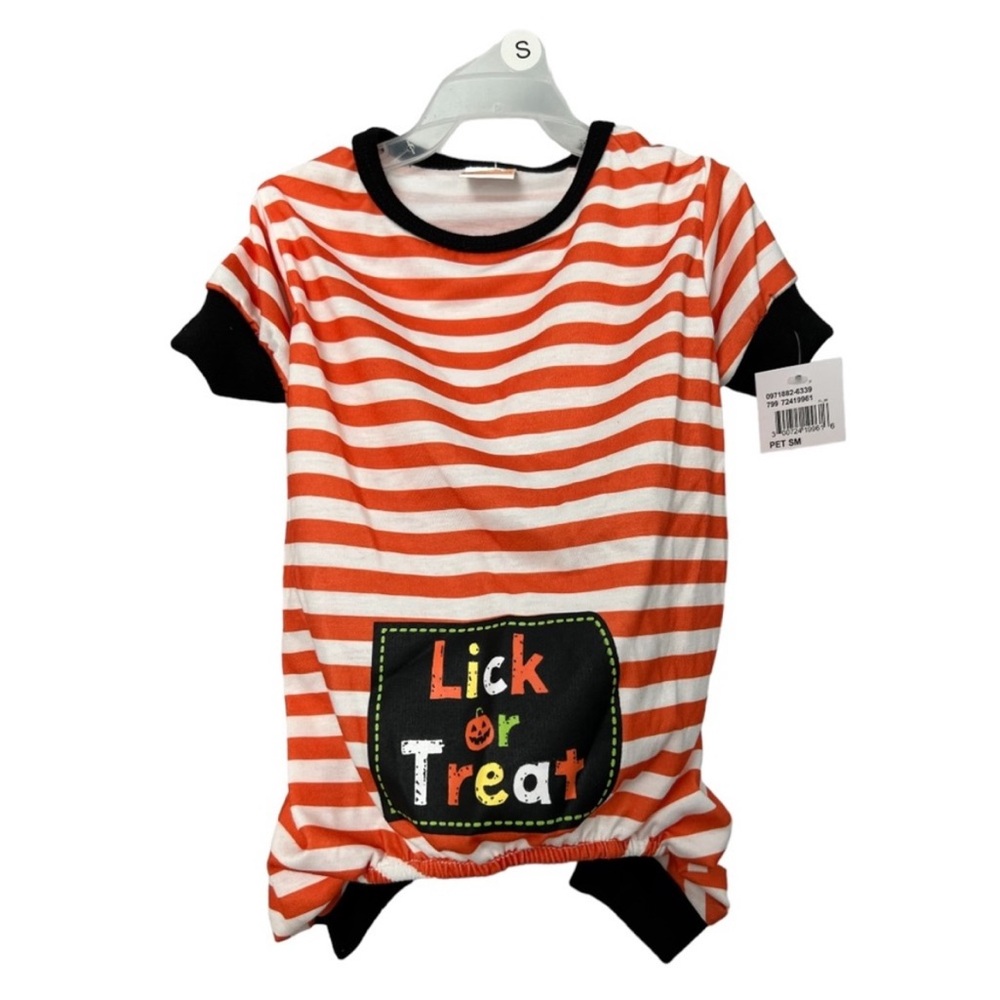 Halloween Pet Costume Lick or Treat Striped Onesie Dog Pajama Pet Spirit NWT